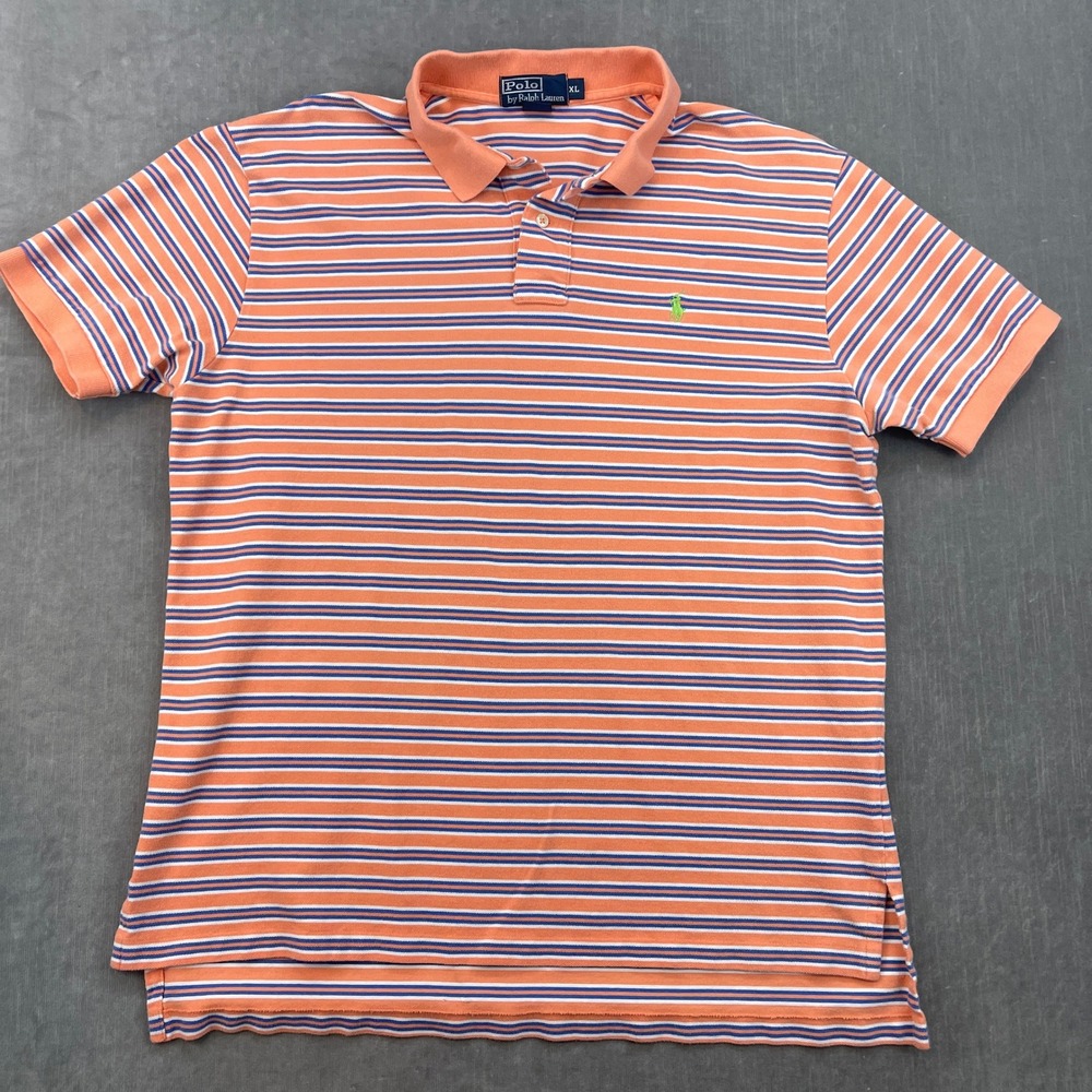 Polo by Ralph Lauren Orange, White & Navy Striped Polo Shirt